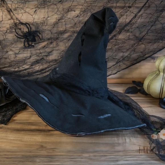Elegant Black Witch Hat with Lace - Picture 4 of 16